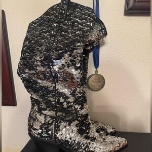 INC International Concepts Black and Silver Sequin Boots